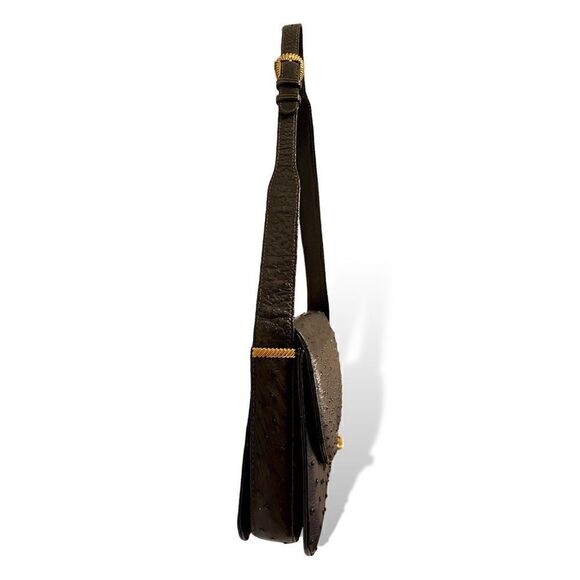 GUCCI Circa 60’s Brown Ostrich leather & Braided Gold Hardware Shoulder Bag - Picture 12 of 15